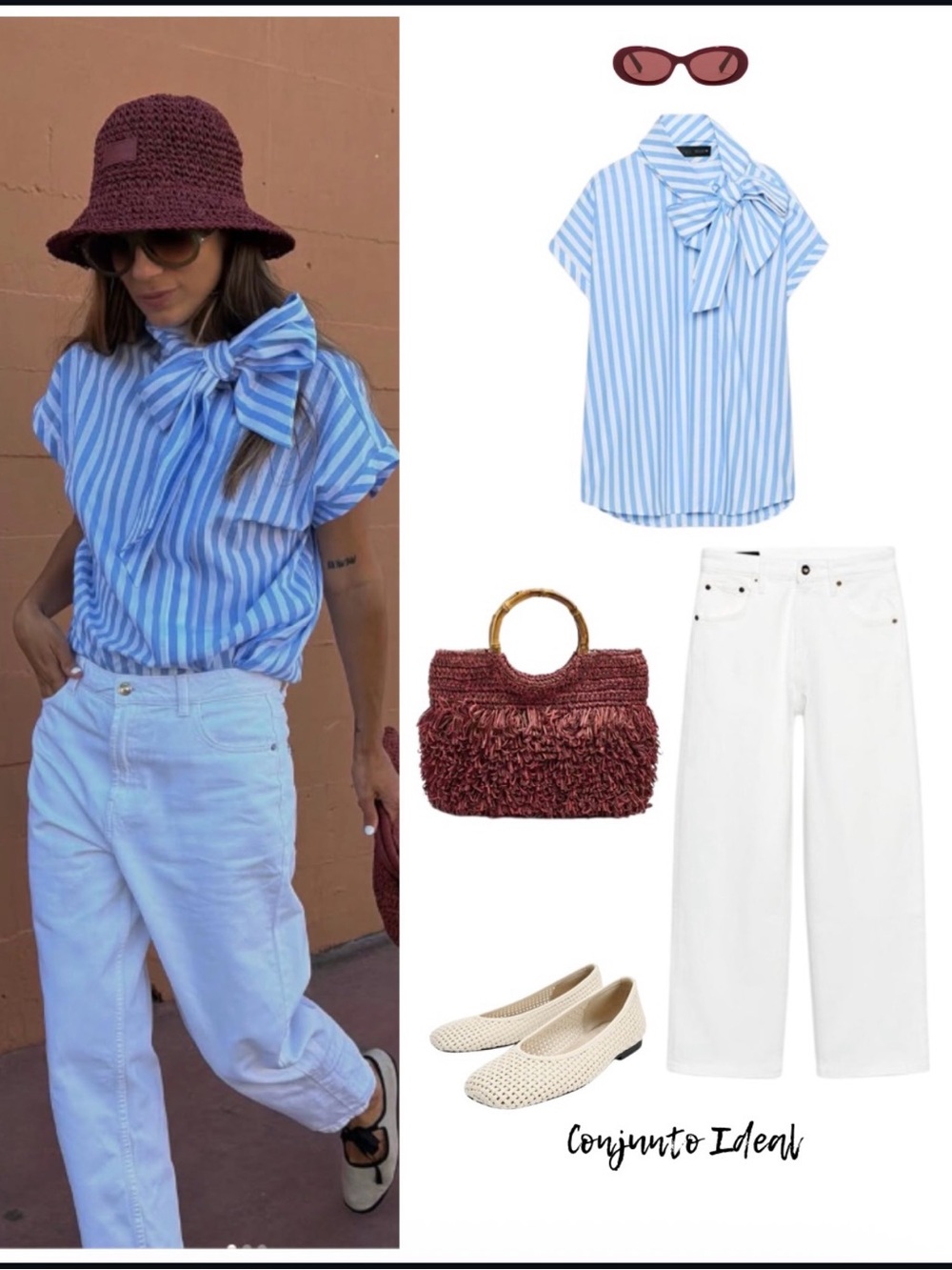 Zara bow neck striped shirt
